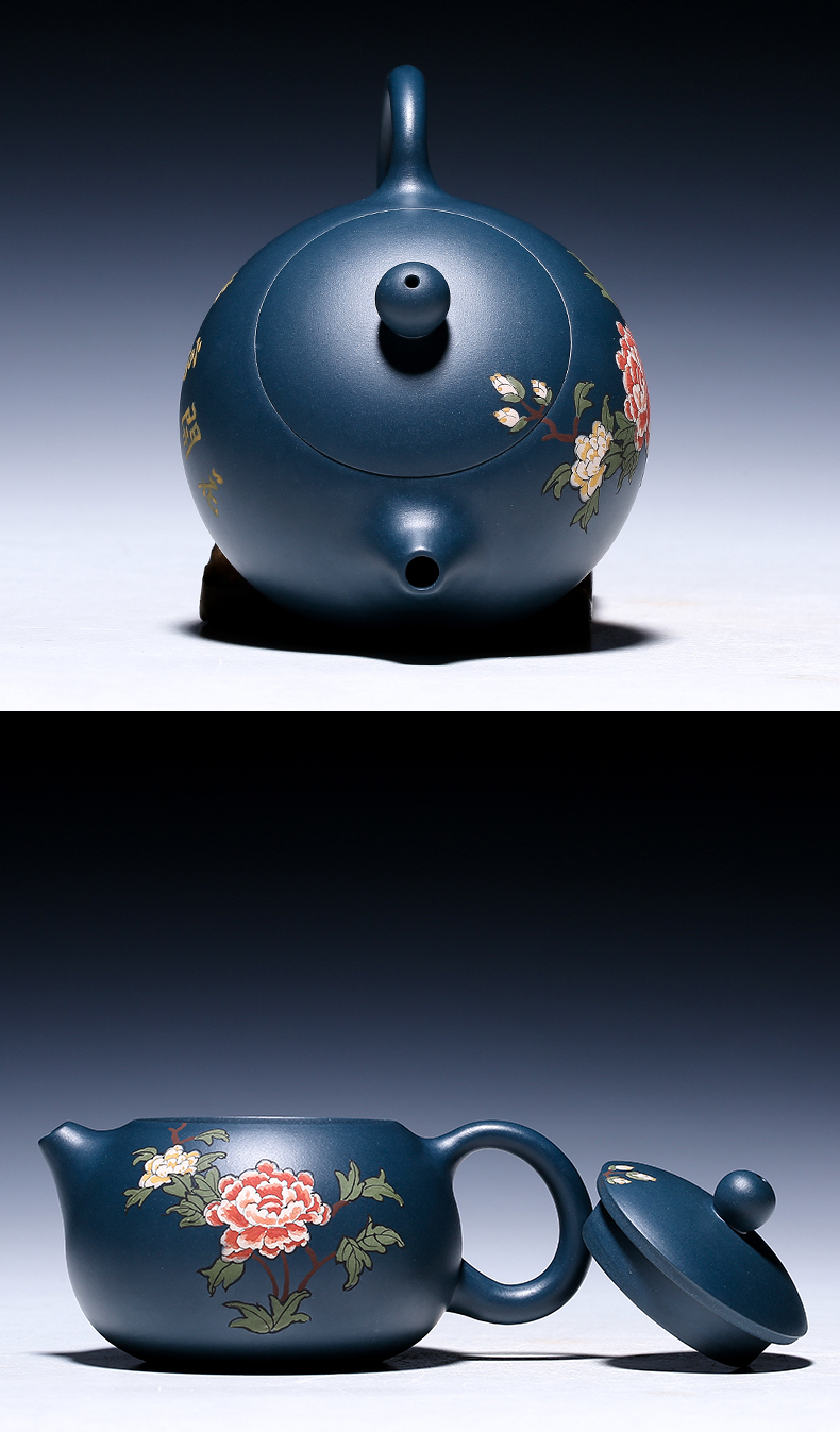 純手工紫砂壺，小巧琺瑯印花紫砂壺